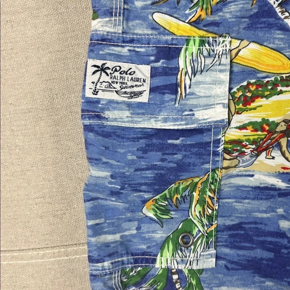 Polo Ralph Lauren Blue Tropical Print Swim Trunks Size: XXL
